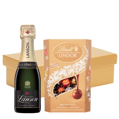 Mini Lanson Le Black Label Champagne 20cl And Chocolates In Gift Hamper